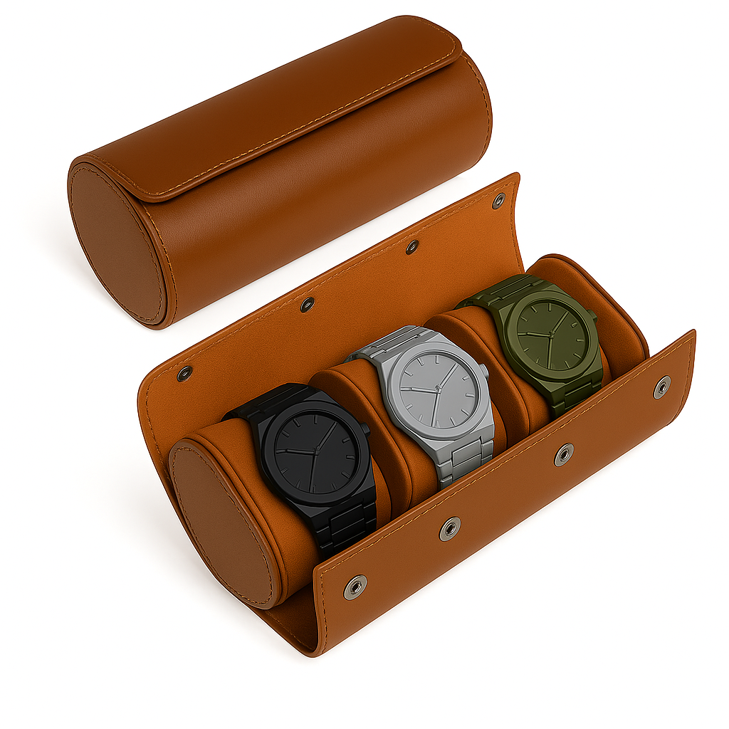 3-Slot Leather Watch Roll