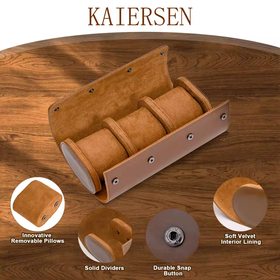 3-Slot Leather Watch Roll